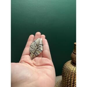 Vintage Italian Glass Leaf Pendant White Black Gold Y2K, Goth, Cottagecore